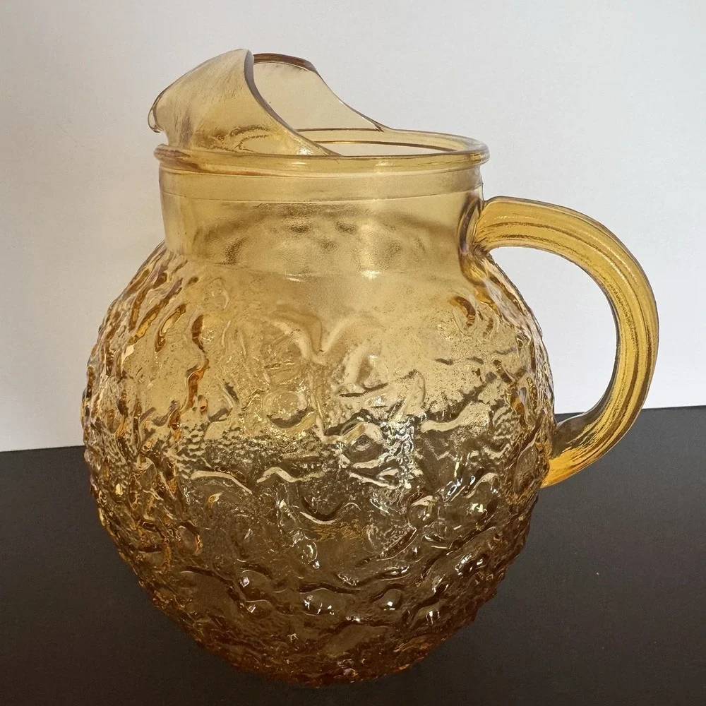 Vintage Anchor Hocking Lido Milano Amber Tea Lemonade Bubble Crinkle Pitcher Gal